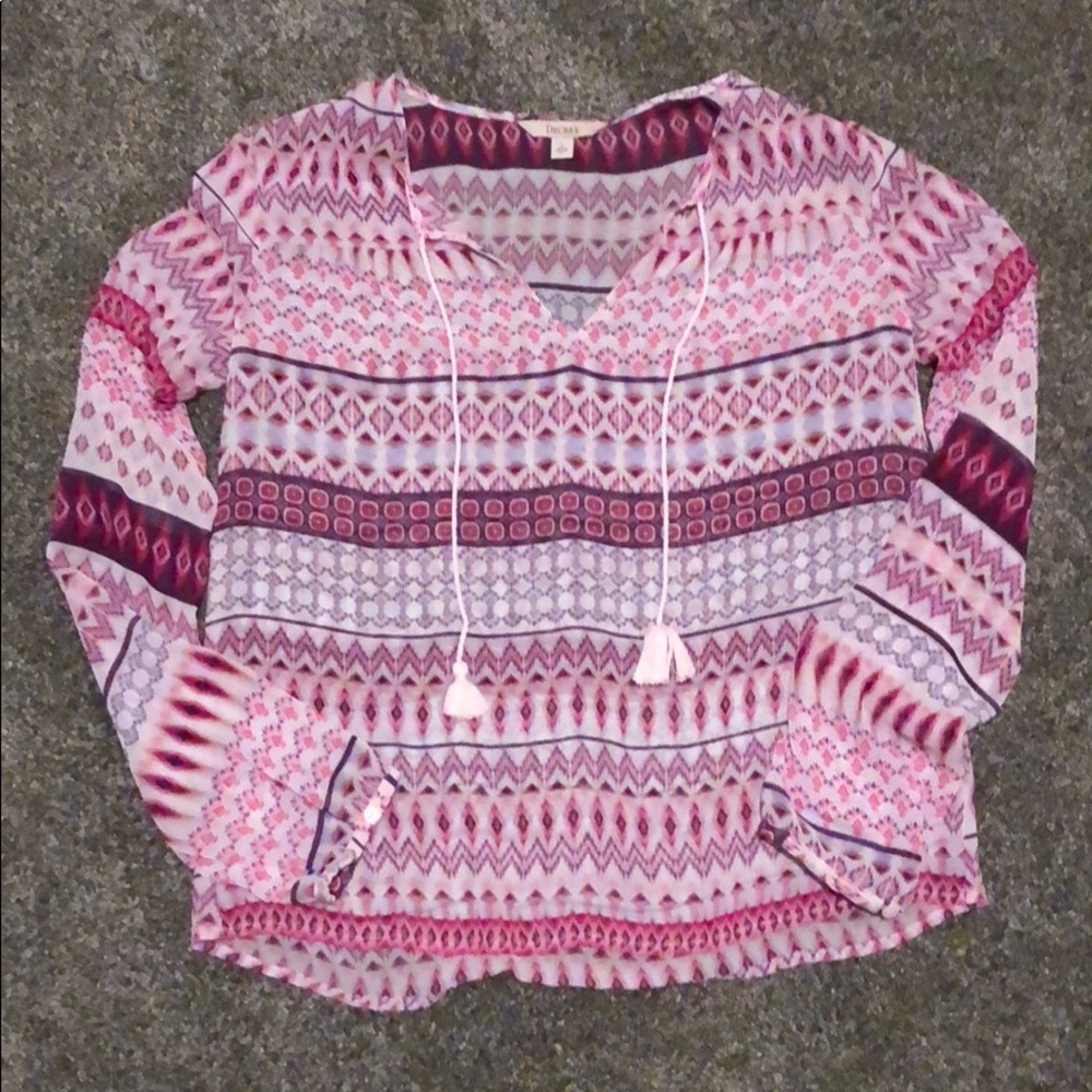 Decree Pink Aztec Print Chiffon Top SZ S